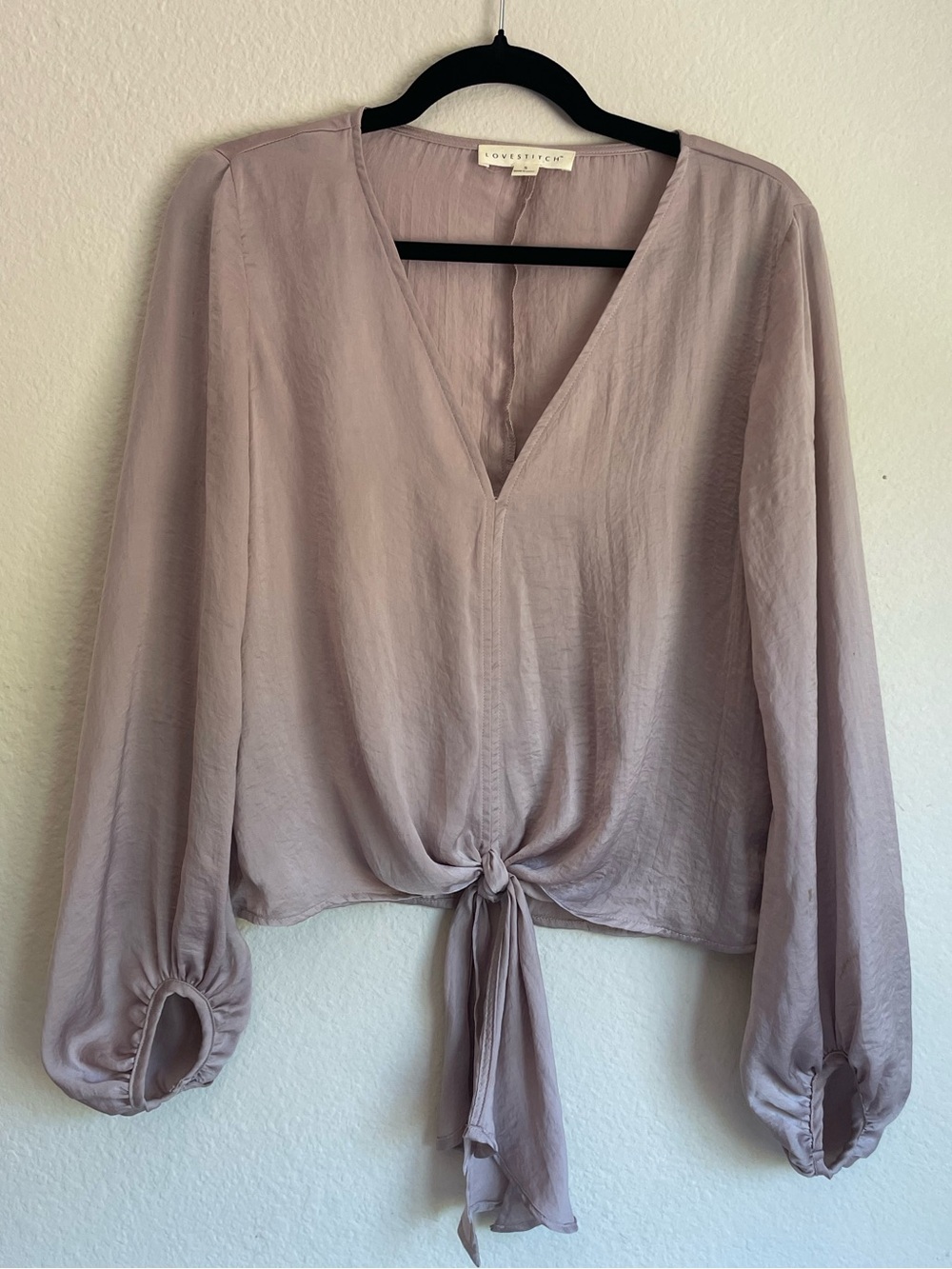 lovestitch Mauve Tie-Front V-Neck Blouse